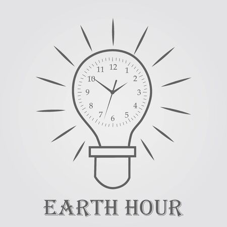 Earth Hour text with light bulb and clock design on outlined illustration.のイラスト素材