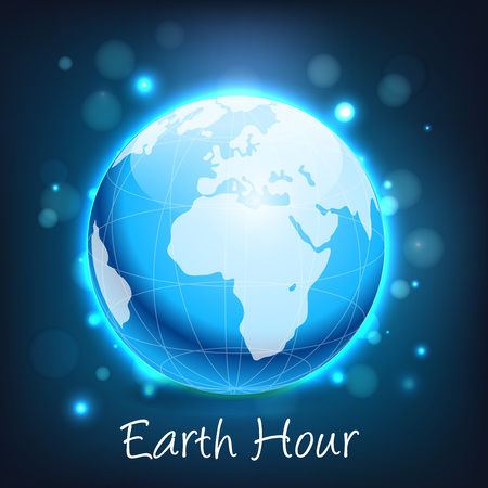Earth Hour text with glowing planet Earth illustration.のイラスト素材