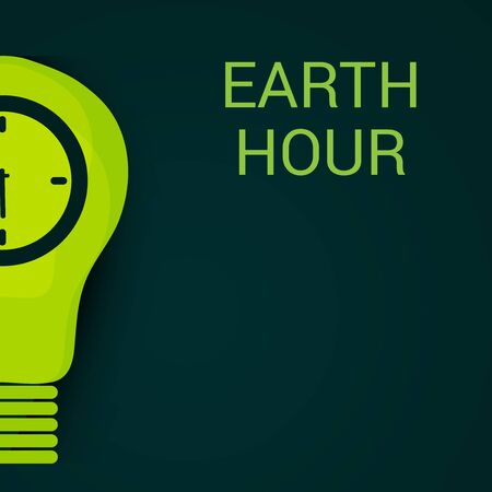 Earth Hour text with green light bulb clock illustrated on half.のイラスト素材