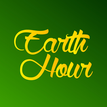 Earth Hour in golden inscription on green background.のイラスト素材
