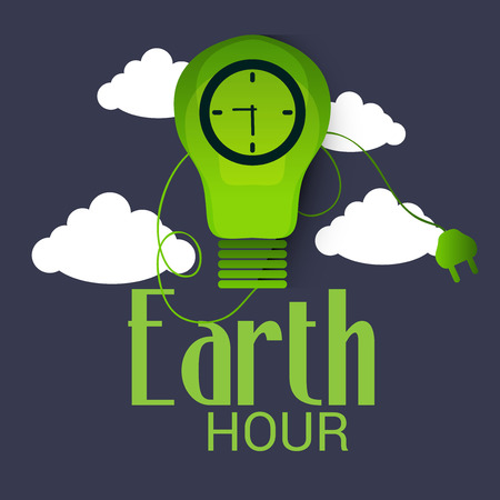 Earth Hour concept with green light bulb clock graphic design and clock.のイラスト素材