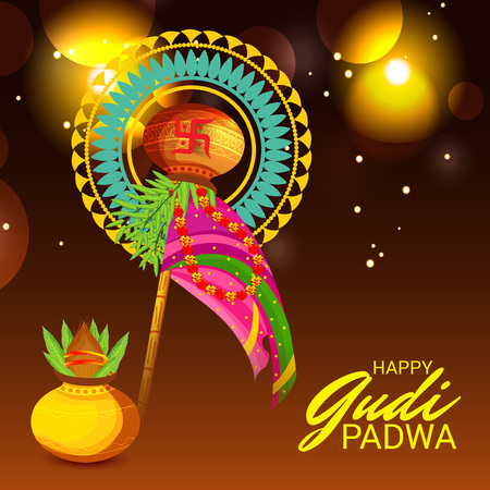 Happy Gudi Padwa colorful creative card designのイラスト素材