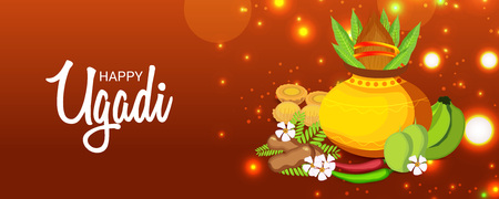Happy Ugadi banner design concept.のイラスト素材