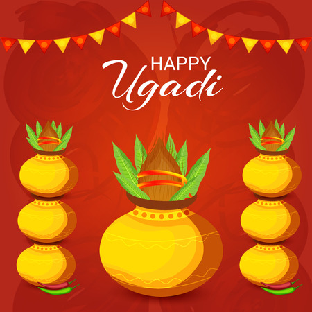Happy Ugadi with plenty of potsのイラスト素材