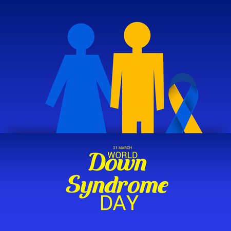 World Down Syndrome Day with child and ribbon illustration.のイラスト素材