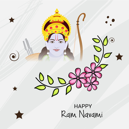 Happy Ram Navami poster with flowers and stars on light background. Vector illustration.のイラスト素材