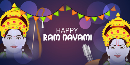 Happy Ram Navami banner women and buntings on dark background.のイラスト素材