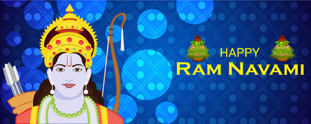Happy Ram Navami banner with deity on color background. Vector illustration.のイラスト素材