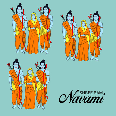 Happy Ram Navami banner with  deity on color background. Vector illustration.のイラスト素材