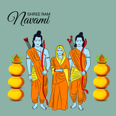 Happy Ram Navami banner with  deity on color background. Vector illustration.のイラスト素材