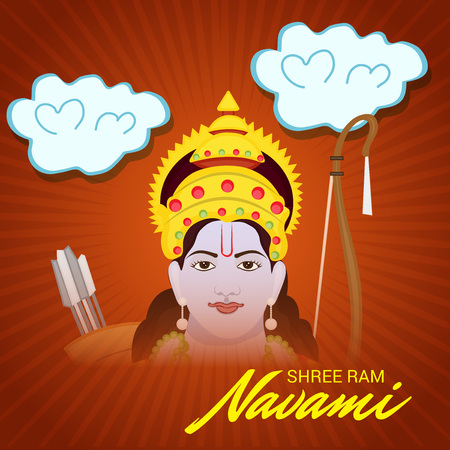 Happy Ram Navami banner with  deity on color background. Vector illustration.のイラスト素材