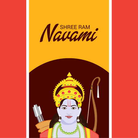 Happy Ram Navami banner with   deity on color background. Vector illustration.のイラスト素材