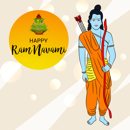 Happy Ram Navami banner with   deity on color background. Vector illustration.のイラスト素材