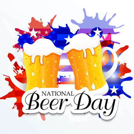 National Beer Day banner with two full beer mugs Vector illustration.のイラスト素材