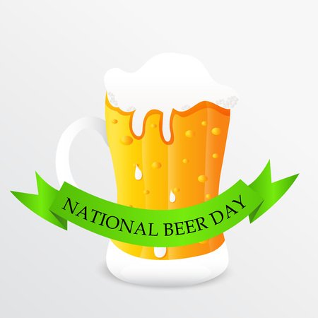 National Beer Day banner with text and beer mug  on white background. Vector illustration.のイラスト素材