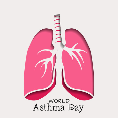 World Asthma Day banner with text and lungs on white background. Vector illustration.のイラスト素材