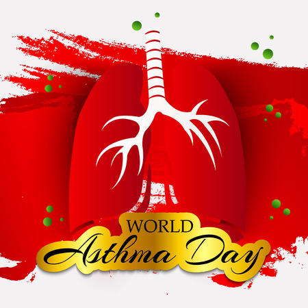 World Asthma Day with text and lungs on color background. Vector illustration.のイラスト素材