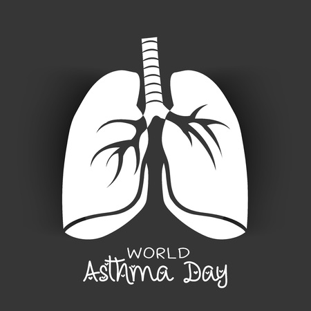 World Asthma Day banner with text and lungs on black background. Vector illustration.のイラスト素材