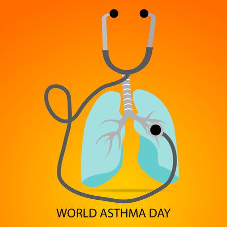 World Asthma Day concept with text, lungs and stethoscope on color background. vector illustration.のイラスト素材