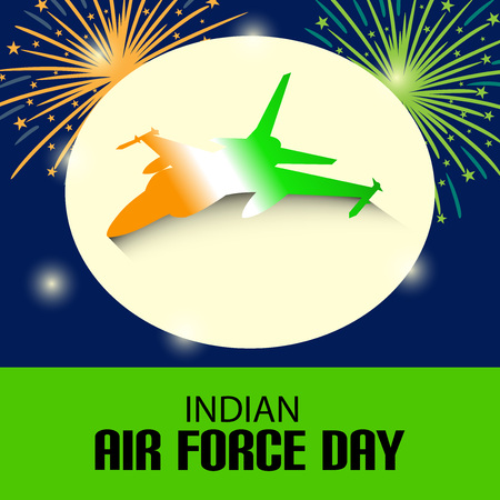 Indian Air Force Day concept with text and airplane in white circle on green and blue background. vector illustration.のイラスト素材