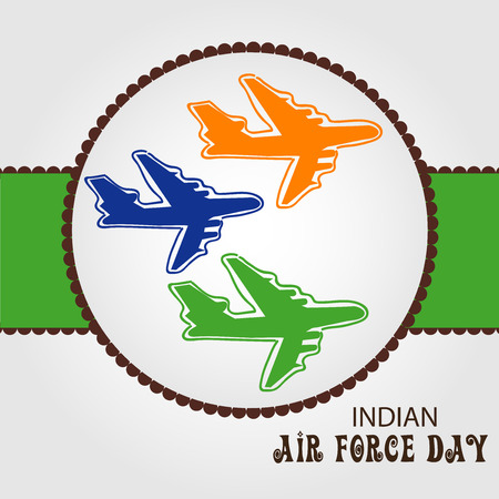 Indian Air Force Day concept with lettering and yellow, green and blue airplanes. vector illustration.のイラスト素材