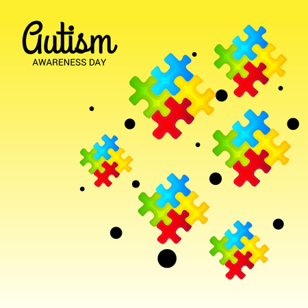 World autism awareness day banner with jigsaw pieces on yellow background. Vector illustration.のイラスト素材