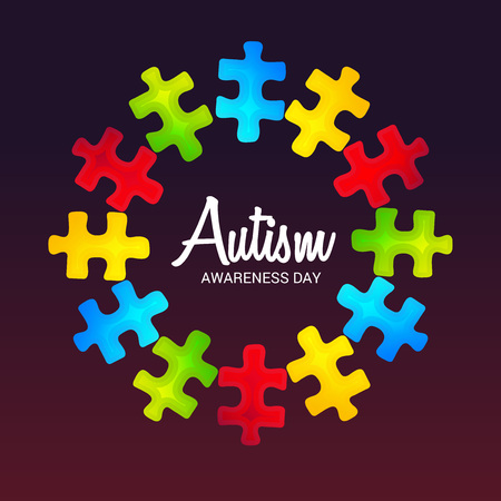 World autism awareness day banner with jigsaw pieces on dark color background. Vector illustration.のイラスト素材