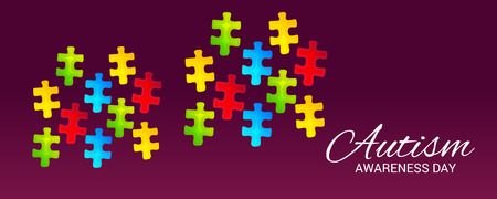 World autism awareness day banner with jigsaw pieces on dark background. Vector illustration.のイラスト素材