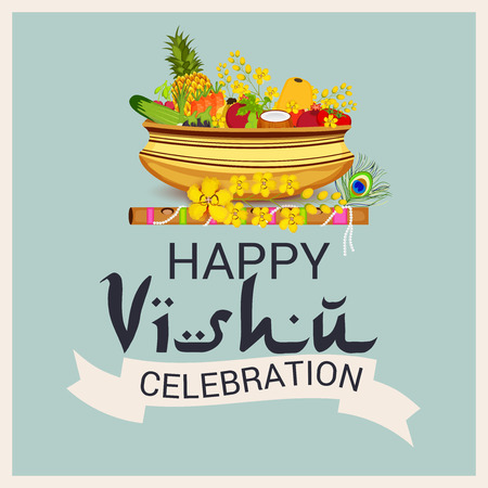 Happy Vishu banner template with festival icons Vector illustration.のイラスト素材