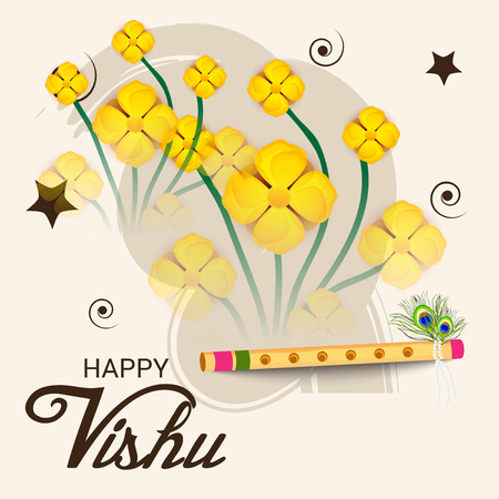 Happy Vishu banner with festival icons Vector illustration.のイラスト素材