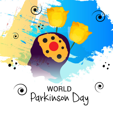 World Parkinson Day banner with man silhouette and flowers. Vector illustration.のイラスト素材