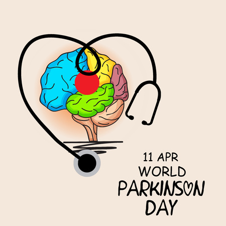 World Parkinson Day lettering with brain illustration.のイラスト素材