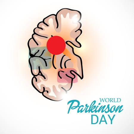 World Parkinson Day lettering with brain illustration.のイラスト素材