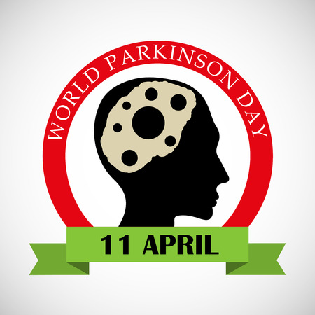 World Parkinson Day lettering with brain illustration.のイラスト素材