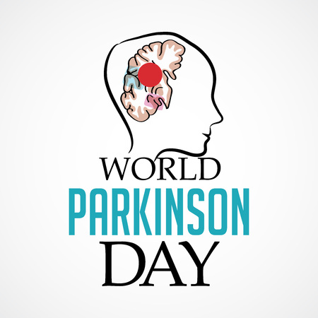 World Parkinson Day lettering with brain illustration.のイラスト素材