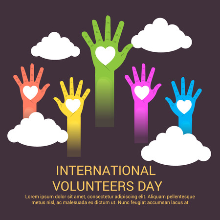International Volunteers Day with hands illustration.のイラスト素材
