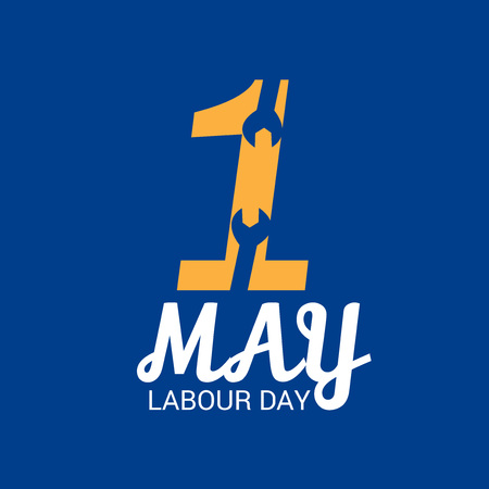 Labor Day with wrench illustration on blue background.のイラスト素材