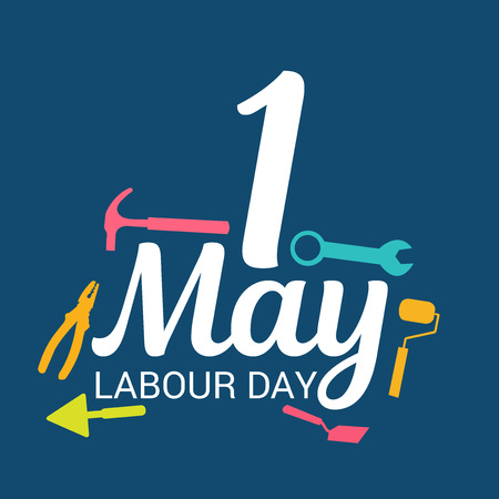 Labor Day with wrench illustration on green background.のイラスト素材