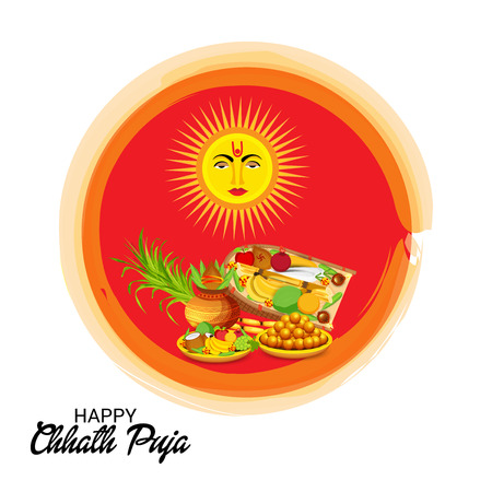 Vector illustration of Happy Chhath Puja Holiday Background for Sun Festival for Womens of Bihar India.のイラスト素材