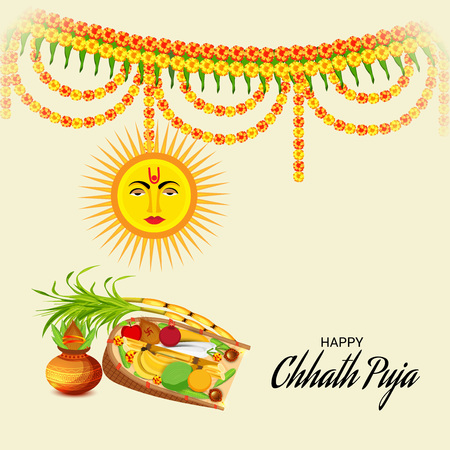 Vector illustration of Happy Chhath Puja Holiday Background for Sun Festival for Womens of Bihar India.のイラスト素材