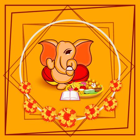 Vector illustration of a Creative Card, Poster or Banner for Festival of Ganesh Chaturthi Celebration.のイラスト素材
