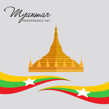 Vector illustration of a Background for Happy Myanmar Independence Day.のイラスト素材