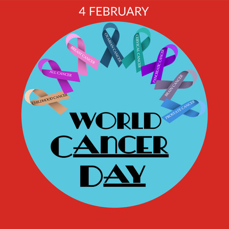Vector illustration of a Background for World Cancer Day (February 4) Awareness Ribbon.のイラスト素材