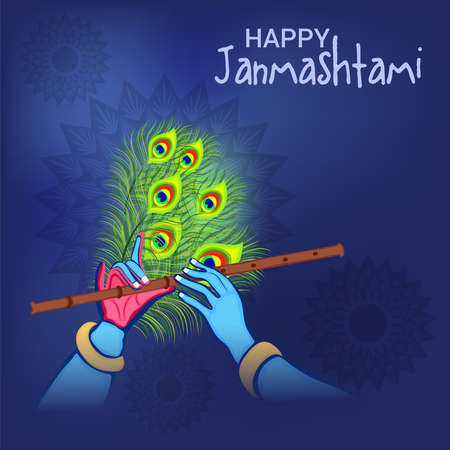 Vector illustration of a Background  for indian festival of Happy Janmashtami Celebration.のイラスト素材