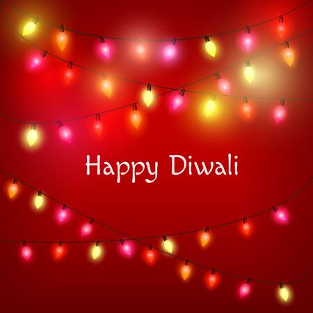 Glowing Decorative Background for Diwali with colorful lights. Vector illustration.のイラスト素材