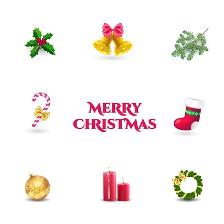 Christmas decoration set. Isolated xmas objects . Holiday Iconsのイラスト素材