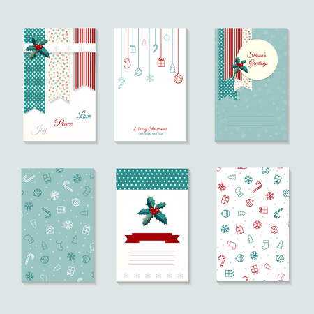 Christmas card templates. Holiday Posters set. Template for Greeting cards, Scrapbooking, Congratulations, invitations or wrapping paper.のイラスト素材