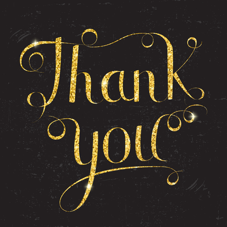 Thank you lettering vector illustration, gold lettering on black grunge  background. Calligraphy inscriptionのイラスト素材