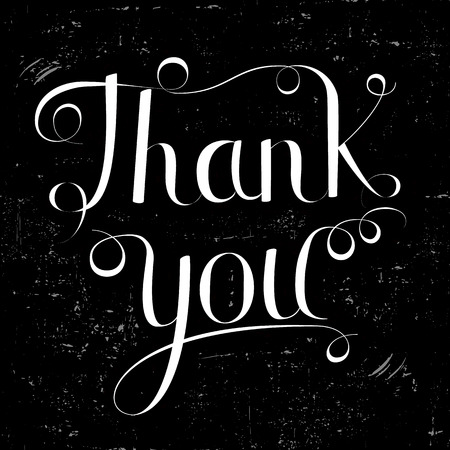 Thank you lettering vector illustration, white lettering on black grunge  background. Calligraphy inscriptionのイラスト素材