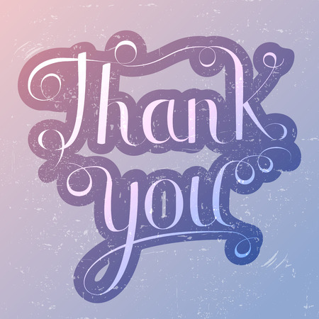 Thank you lettering vector illustration, trendy rose quartz and serenity colors background. Calligraphy inscriptionのイラスト素材